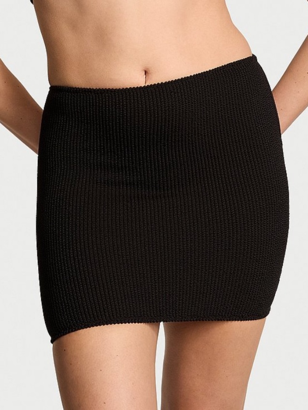 Victoria's Secret Swim Nlack Ribbed Mini Skirt Swim Coverup, Women's Size XS/S